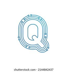 Q initial letter Circuit technology illustration logo vector template