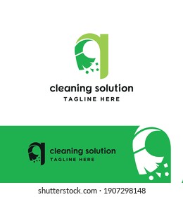 q initial letter combine with broom for cleaning service, house maintenance, repair, housecleaning, logo vector template concept