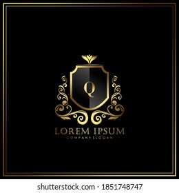 Q Initial Letter Luxury Logo template in vector art for Restaurant, Royalty, Boutique, Cafe, Hotel, Heraldic, Jewelry, Fashion and other vector illustration.