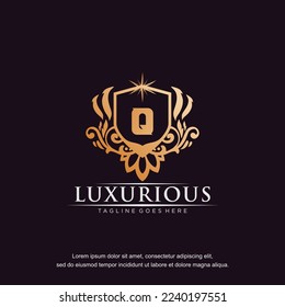 Q initial letter luxury ornament gold monogram logo template vector.