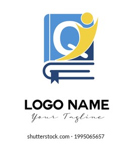 Q initial Letter Modern Simple Education, Library, Bookstore, Bookshop, Literature Logo template. E learning startup mobile application Logo Identity