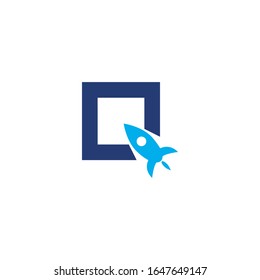 Q initial letter with rocket design logo, elements, icons, symbols, abstract, shapes. Creative inspiration idea with flat style for business company, template collection, marketing promotions.