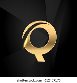 Q initial letters swoosh elegant logo golden black background