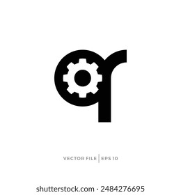Un diseño de logotipo inicial con engranaje en espacio negativo