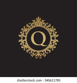 Q initial logo. Luxury ornament crown logo