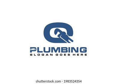 Q Initial for Plumbing Service Logo Template, Water Service Logo icon.