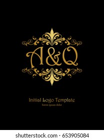 A & Q initial wedding logo template vector