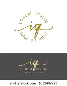 I Q. Initials Monogram Logo Design. Dry Brush Calligraphy Artwork