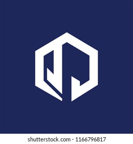 Q J Initial letter hexagonal logo vector