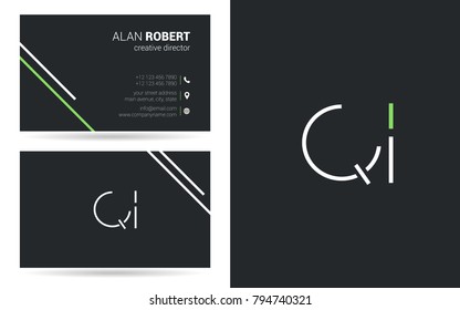 Q & I joint logo stroke letter design with business card template