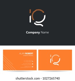 I & Q joint logo stroke letters design with business card template