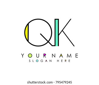 Q & K initial minimalist logo template vector