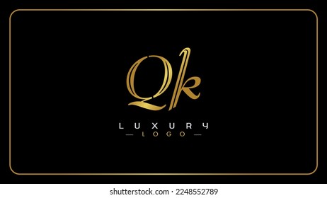 Q K letters luxury vector logo design, Golden color initial letters monogram icon.