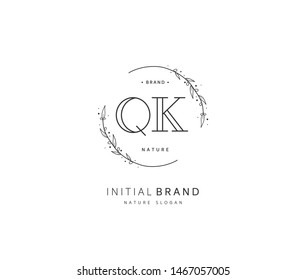 Q K QK Beauty vector initial logo, handwriting logo of initial signature, wedding, fashion, jewerly, boutique, floral and botanical with creative template for any company or business.