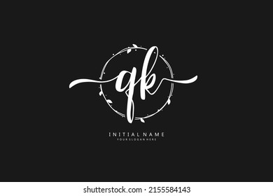 Q K QK logo, Initial lettering handwriting or handwritten for identity. Logo with signature and hand drawn style.