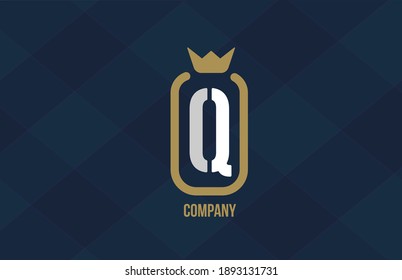 Q king crown alphabet letter logo for company and corporate. Blue white design. Can be used as an icon for a luxury brand 