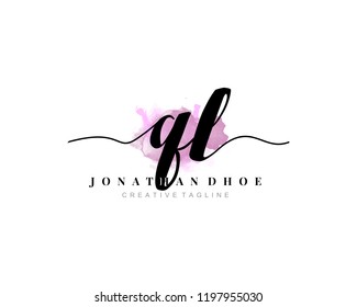 Q L QL Initial watercolor logo on white background. Logo template vector