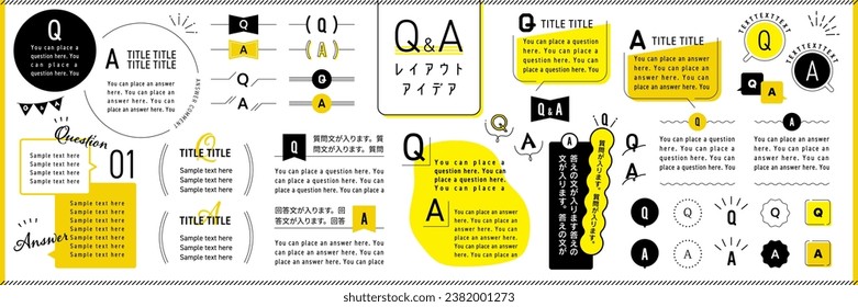 P y A Diseño Ideas con marcos de texto, burbujas de voz, bordes y otras decoraciones, sobre amarillo. (Traducción de texto: 