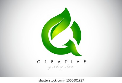 Q Leaf Letter Logo Icon Design in Green Colors. Eco Bio Letter Design Vector Illustration.