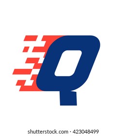 Q letter with abstract checkered flag. Vector design template elements for your race sportswear, app icon, corporate identity, labels or posters.