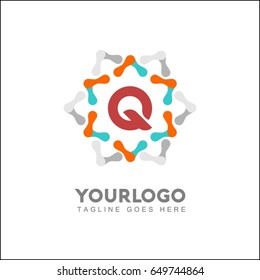Q Letter Abstract Science Logo template. Corporate icon, logotype. Brand visualization. Vector element for Healthy, Life, corporate identity, presentation, app and web design.