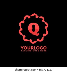 Q Letter Abstract vector logo template concept illustration. Circle Flag business sign. Flame fire icon. Gas insignia. Design element.