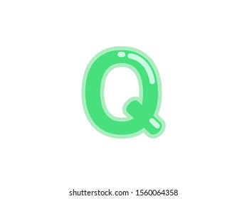 Q letter alphabet green candy jelly glossy vector isolated on white background 