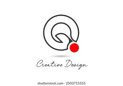 Q letter alphabet logo icon design with black line color and red dot circle for business and company