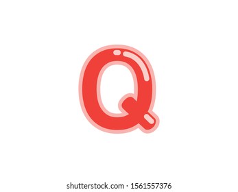 Q letter alphabet red candy jelly glossy vector isolated on white background 