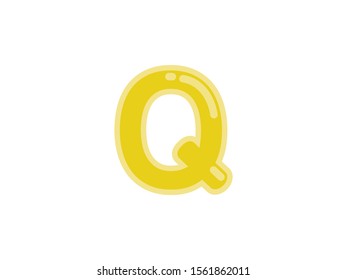 Q letter alphabet yellow gold amber candy jelly glossy vector isolated on white background 