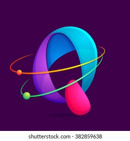 Q letter with atoms orbits. Font style, vector design template elements for your application or corporate identity.