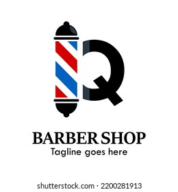 q letter with baber shop symbol logo template illustration. suitable for baber shop 