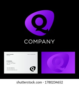 Q letter. Beautiful letter Q into rounded violet shape. Abstract logo, isolated on different backgrounds. Logo can be used for web, digital, business or sports. 