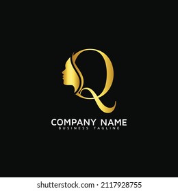 Q Letter Beauty Face initial Q luxury beauty queen woman face logo design vector. consisting of letter Q with lady face on negative space