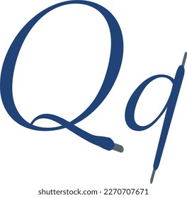 Q letter. Blue Sport alphabet formed by shoe lace. Vector handwritten script font can be used for workout labels, race headlines, fitness posters, delivery cards. Alphabet fonts set.