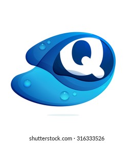 Q letter with blue water drops. Letter vector design template elements for your application or corporate identity.