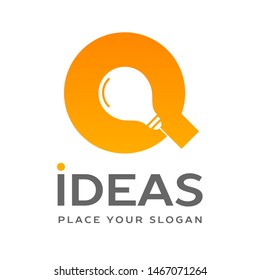 Q Letter with bulb lamp vector logo template. This graphic suitable for idea. 