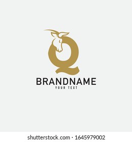 Q letter with bull horn logo initial logotype icon vector in elegant simple style