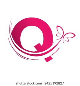 Q letter with  butterfly design template illustration