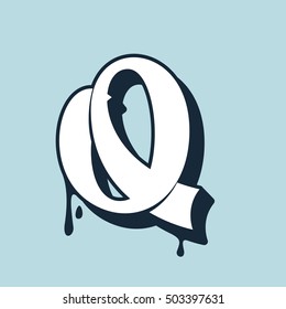 Q letter calligraphy logo. Handwritten lettering. Vector typography for your poster, invitation or card. 