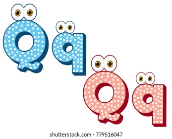 Q Letter Character Capital and Small - Cartoon Vector Image