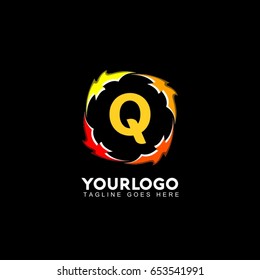 Q letter circle fire logo design template. Flame vector unusual letter. Vector design template elements for your application or company.