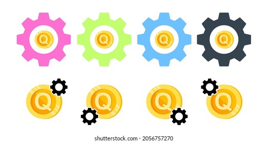 Q, letter, coin color vector icon in gear set illustration for ui and ux, website or mobile application