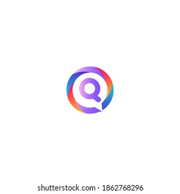 q letter colorful on circle chat icon logo.q chat logo minimalist template using modern and gradient style.q letter ellipse chat logo.