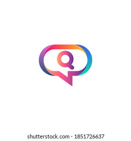 q letter colorful on rectangle circle chat icon logo