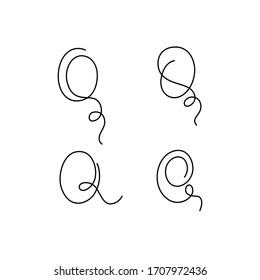 Q letter, continuous line drawing, hand lettering Isolated vector illustration.