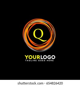 Q Letter Creative Circle Logo. Simple orange line flash logotype