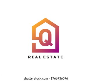 Q letter creative and unique logo Icon creative monogram with home sign for real estate company.