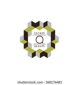 Q letter cubes, geometric vector logo template (sign, symbol, emblem, ornament)