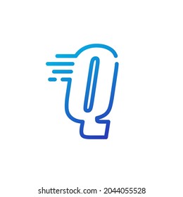 q letter dash fast quick digital mark line outline logo vector icon illustration